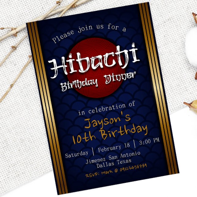 Invitation Dîner d'anniversaire Hibachi - Bleu (Créateur téléchargé)