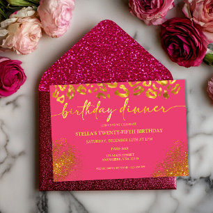 Invitation Dîner d'anniversaire Hot Pink Gold