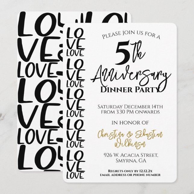 Invitation Dîner d'anniversaire minimal pour les Mariages (Devant / Derrière)