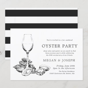 Invitation Dîner d'anniversaire Oyster Pearl   Rayures noires