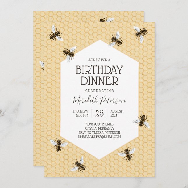 Invitation Dîner d'anniversaire vintage (Devant / Derrière)