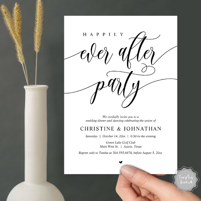 Invitation Dîner Dansant de la Soirée de Conte de Fées (Happily Ever After Party Dinner Dancing Modern Invitation Card, PDF, in Black and White)