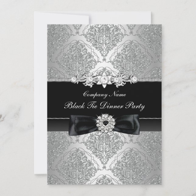 Invitation Dîner de Cravate noire Damask & Bow Corporate (Devant)