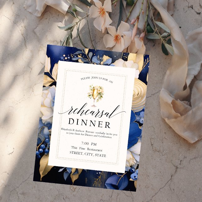 Invitation Dîner de dégustation de vins de la Marine Blue Flo (Créateur téléchargé)