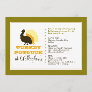 Invitation Diner de dinde de dinde vert orange de Thanksgivin