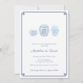 Invitation Dîner de fête classique Blue & White Engagement