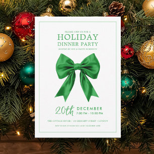 Invitation Dîner de fête de Noël Ruban de satin vert