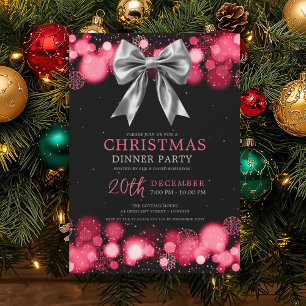 Invitation Dîner de fête de Noël Xmas Hiver Argent Rouge Ruba