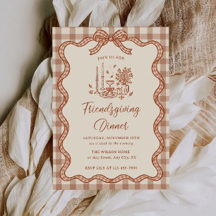 Invitation Dîner de Friendsgiving à carreaux Gingham Automne