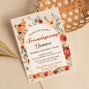 Invitation Dîner de Friendsgiving Citrouille Floral Rétro