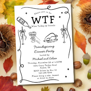 Invitation Dîner de Friendsgiving drôle dessiné à la main, so