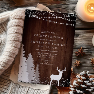 Invitation Dîner de Friendsgiving en forêt rustique hivernale