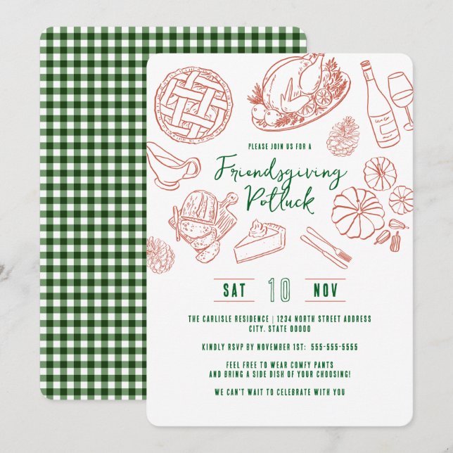 Invitation Dîner de Friendsgiving Vintage Rustique Nourriture (Devant / Derrière)