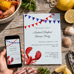 Invitation Dîner de fruits de mer Fête d'été Party nautique
