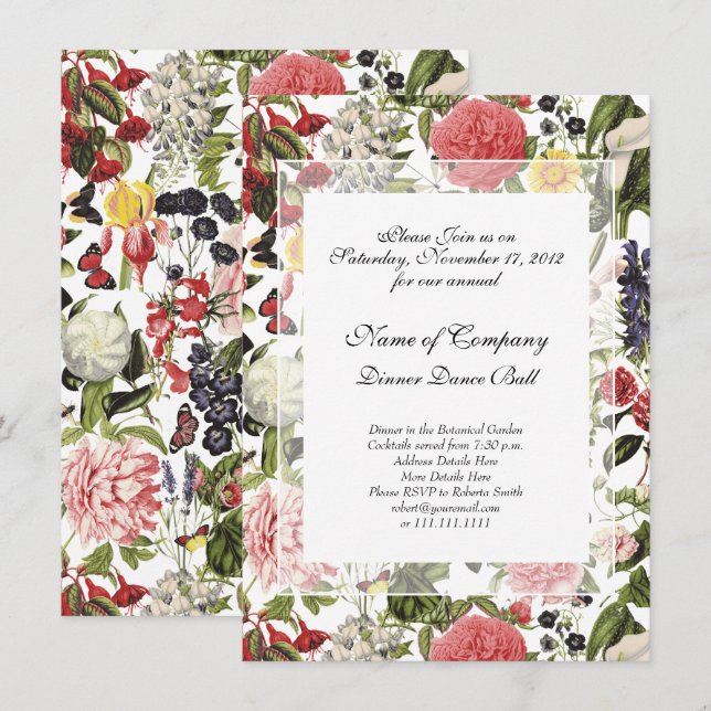 Invitation Dîner de gala dans un jardin botanique élégant (Devant / Derrière)