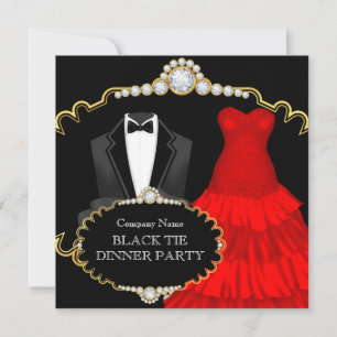 Invitation Dîner de gala en tenue de soirée rouge et noir pou