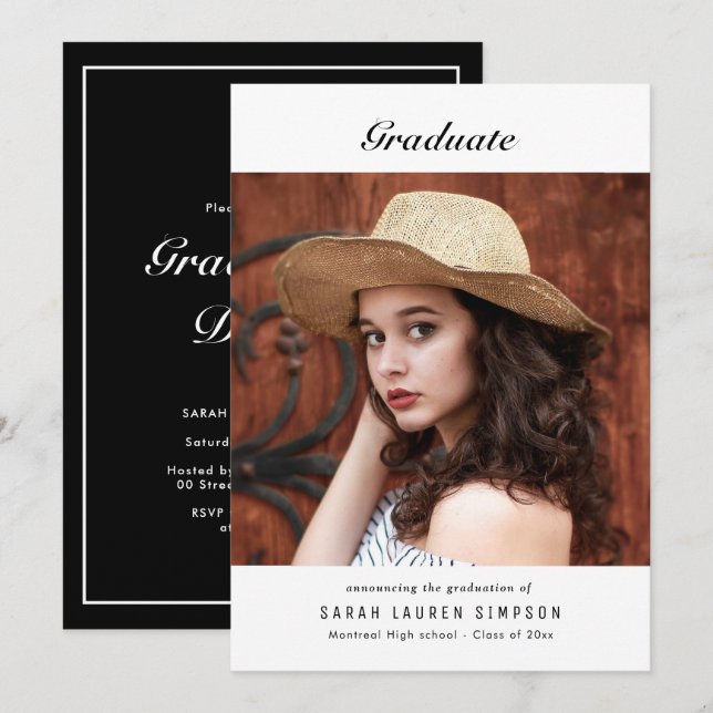 Invitation Dîner de graduation photo simple et élégant (Devant / Derrière)