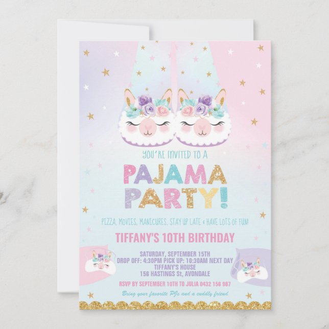 Invitation Dîner de la fête d'anniversaire de la Cute Llama P (Devant)