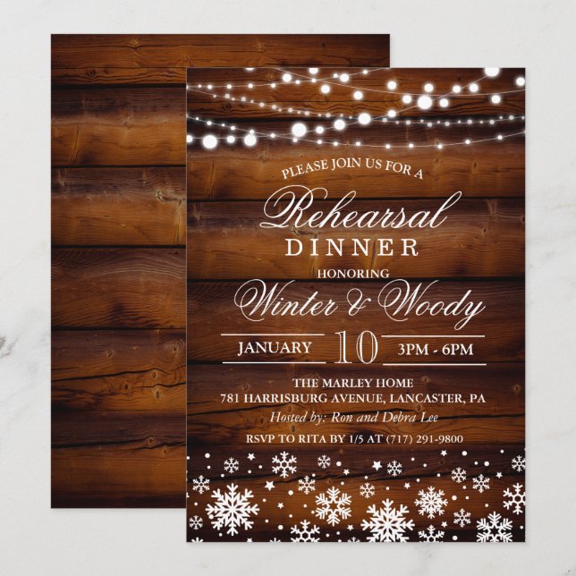 Invitation Dîner de la répétition de mariage d'hiver Invitati (Devant / Derrière)