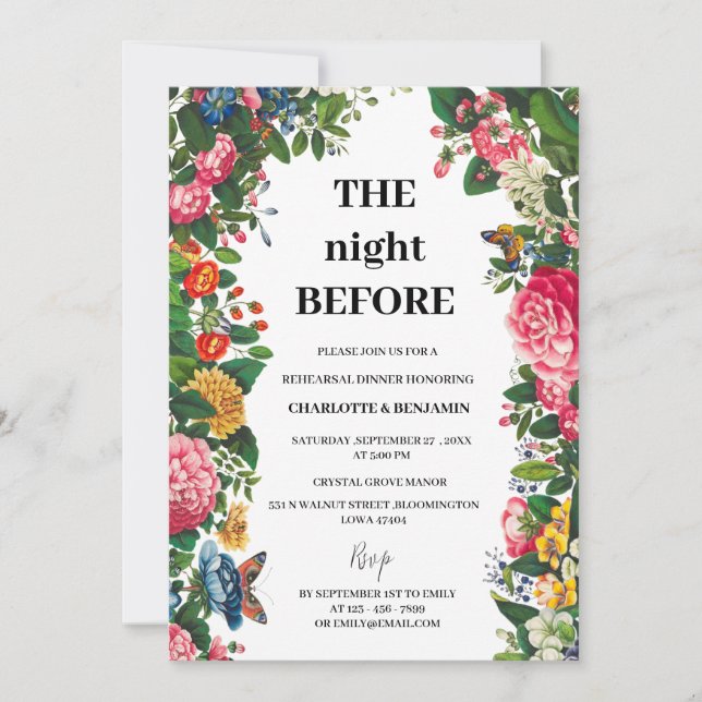 Invitation Dîner de la répétition de mariage victorienne (Devant)