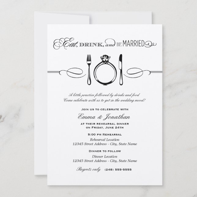 Invitation Dîner de la répétition noire et boire et être mari (Devant)