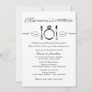 Invitation Dîner de la répétition noire et boire et être mari