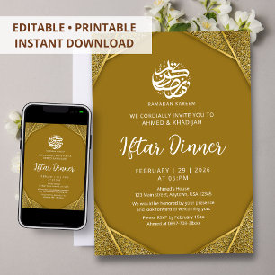 Invitation Dîner de l'Iftar de Ramadan octogonal doré de luxe
