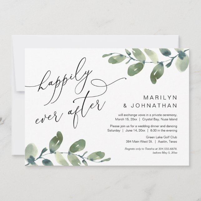 Invitation Dîner de Mariage en Intime Eucalyptus Pour Toujour (Devant)