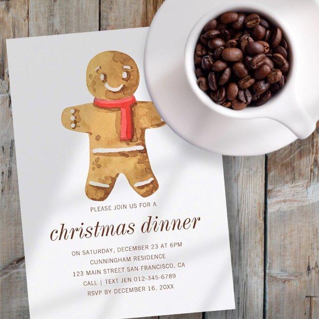 Invitation Dîner de Noël Aquarelle Pain d'argent Homme (Créateur téléchargé)