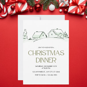 Invitation Dîner de Noël blanc et vert simple