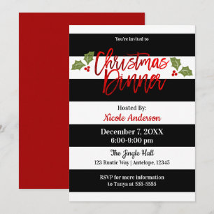 Invitation Dîner de Noël écriture chic moderne feuille d'alum