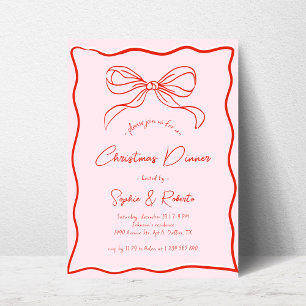 Invitation Dîner de Noël français rétro rose et rouge