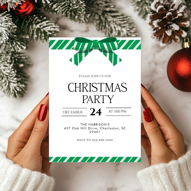 Invitation Dîner de Noël Green Bow (Créateur téléchargé)