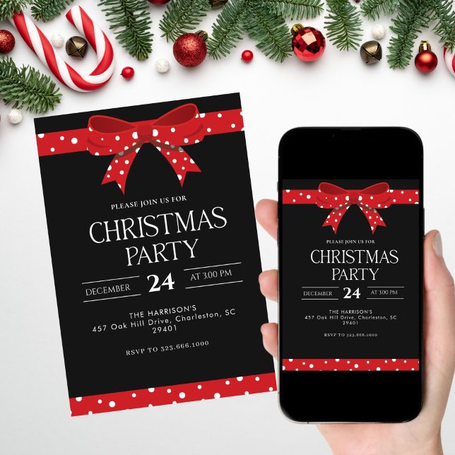 Invitation Dîner de Noël Red Bow (Créateur téléchargé)