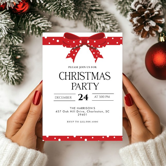 Invitation Dîner de Noël Red Bow (Créateur téléchargé)