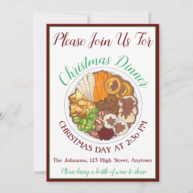 Invitation Dîner de Noël UK Festive British Food (Devant)