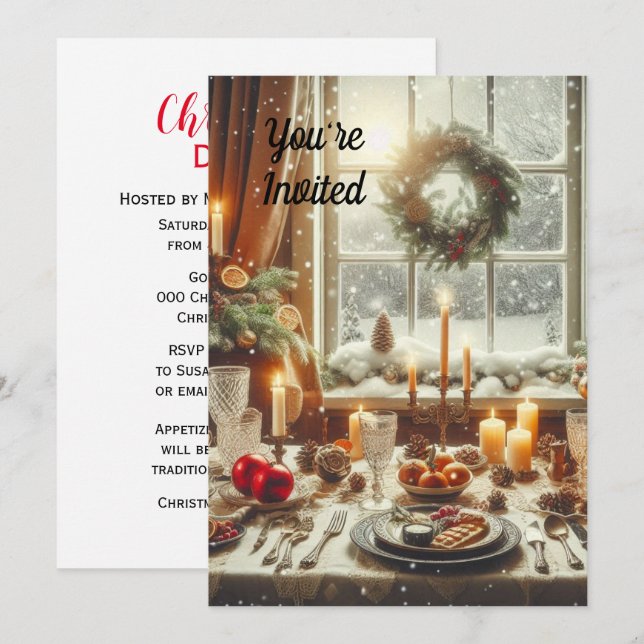 Invitation Dîner de Noël Vintage / Fête (Devant / Derrière)