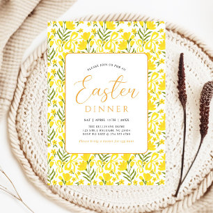 Invitation Dîner de Pâques avec un nœud floral jaune moderne