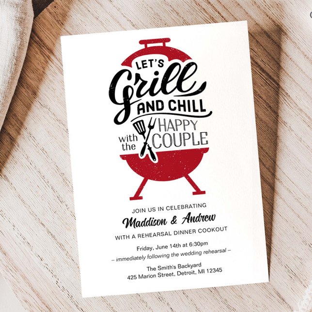 Invitation Dîner de préparation de grillades et de frissons I (Grill and Chill Rehearsal Dinner Invitation)