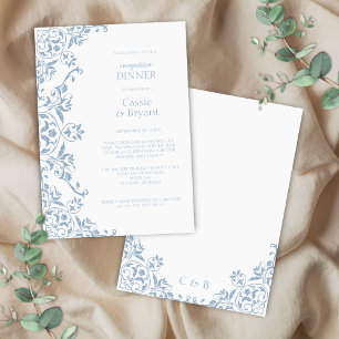 Invitation Dîner de réception de mariage blanc et bleu chic