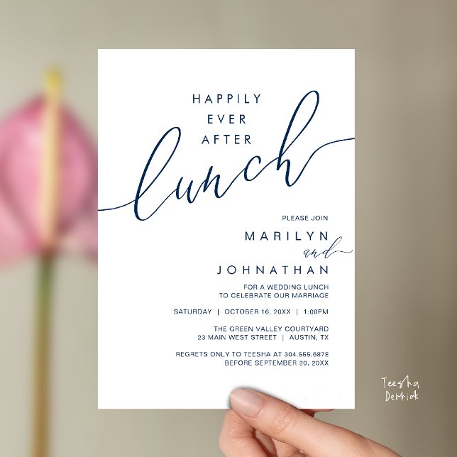 Invitation Dîner de réception de mariage de conte de fées (Happily Ever After Lunch Wedding Reception Invitation Card in Navy Blue)