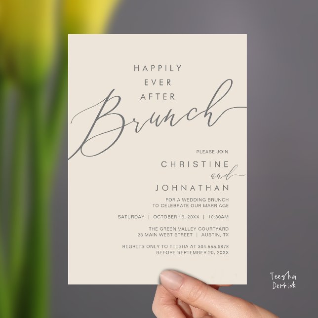 Invitation Dîner de réception de mariage de conte de fées (Happily Ever After Brunch Post Wedding Reception Invitation Card in Cream Grey)