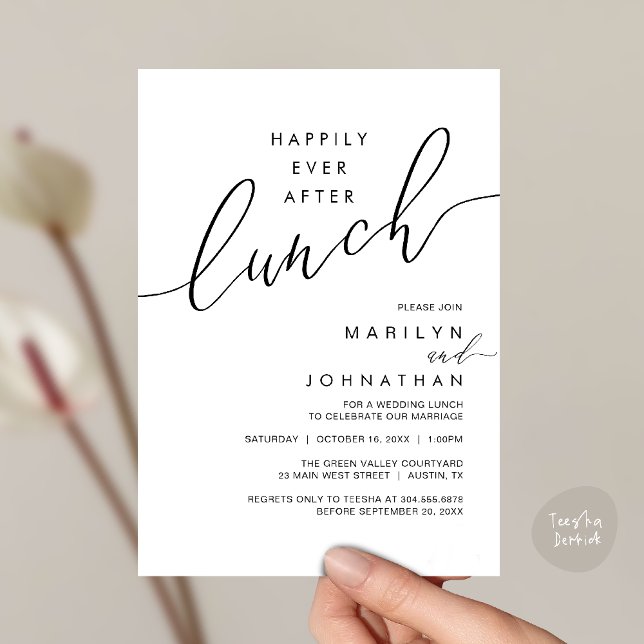 Invitation Dîner de réception de mariage de conte de fées (Happily Ever After Lunch Wedding Reception Invitation Card in Black white)