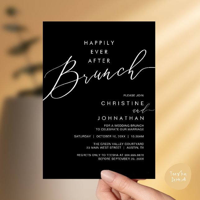 Invitation Dîner de réception de mariage de conte de fées (Happily Ever After Brunch Post Wedding Reception Invitation Card in Black White)