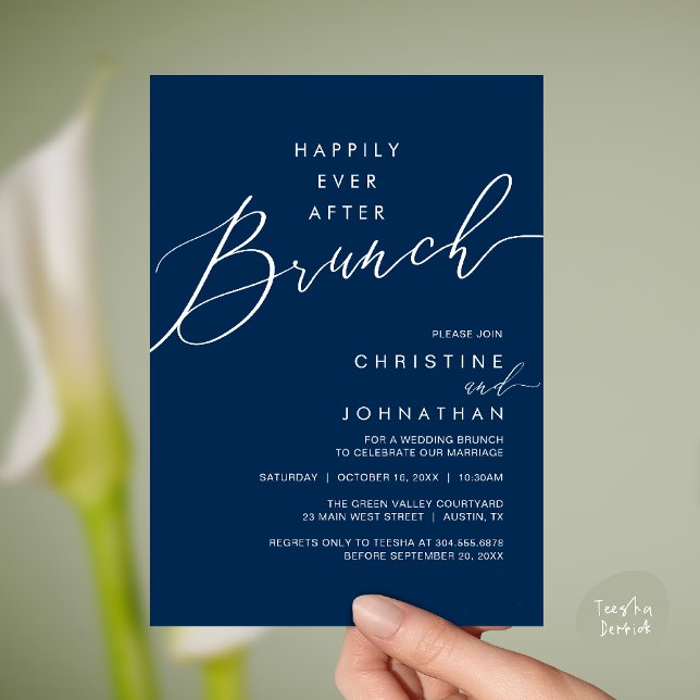 Invitation Dîner de réception de mariage de conte de fées (Happily Ever After Brunch Post Wedding Reception Invitation Card in Navy Blue)