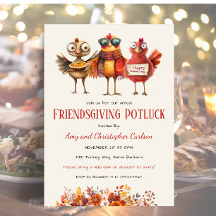 Invitation Dîner de remerciement Friendsgiving Dinde adorable