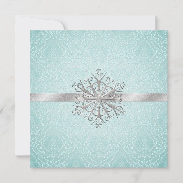 Invitation Dîner de répétition Aqua Mariage damassé Invitatio (Devant)