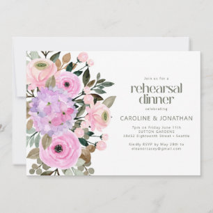 Invitation Dîner de répétition aquarelle florale rose lavande