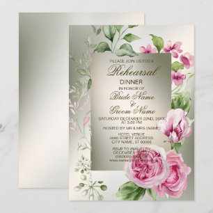 Invitation Dîner de répétition Aquarelle rose Floral Bronze