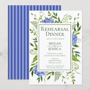 Invitation Dîner de répétition aux hortensias bleus